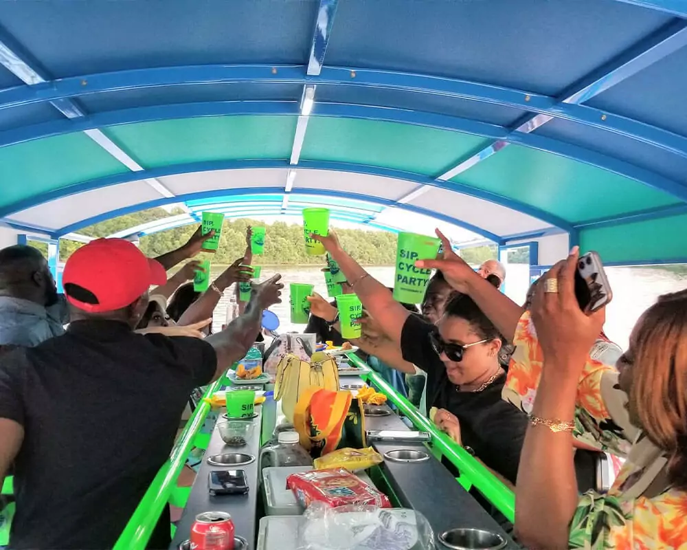 everyone toasting on a pedal cruise party