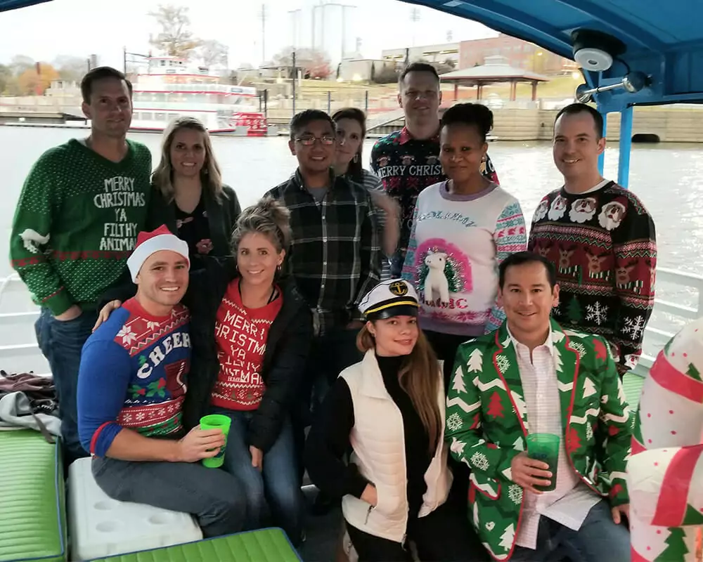 family photo on a christmas pedal cruise